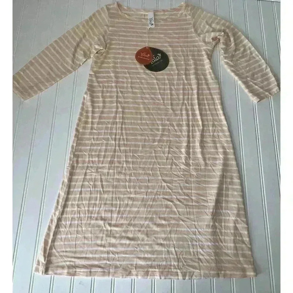 Yala Striped Long Sleeved T-Shirt Dress, Small Bamboo NEW - Picture 1 of 4